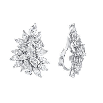 18k White Gold Mixed Shape Diamond Cluster Earrings
