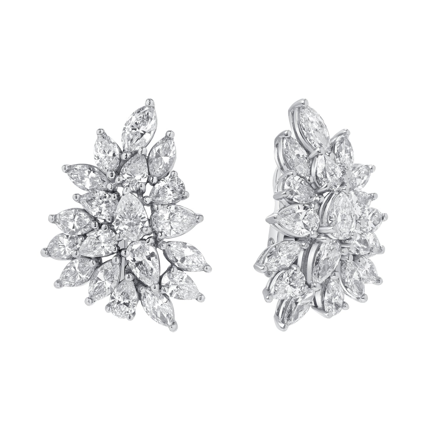18k White Gold Mixed Shape Diamond Cluster Earrings