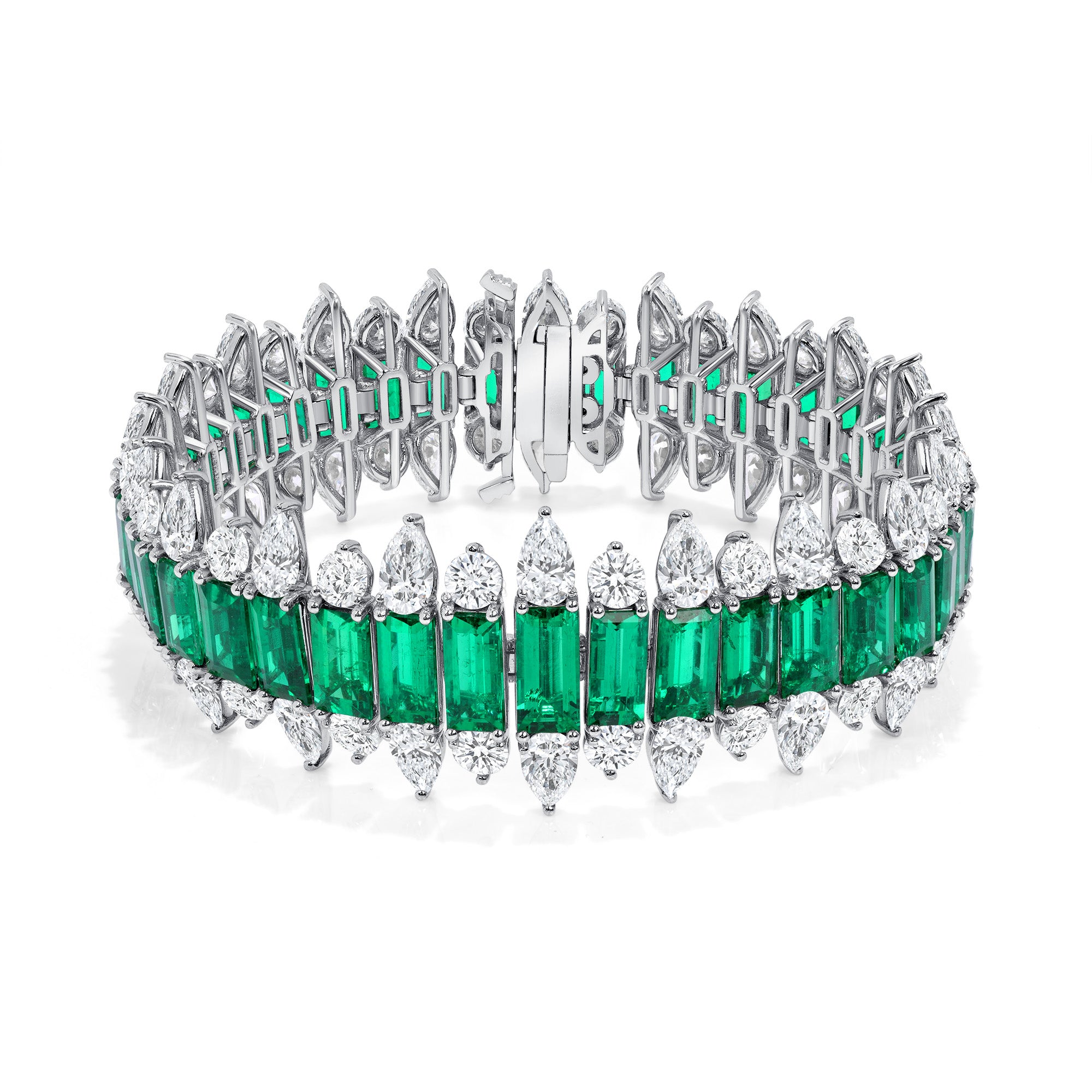 Colombian Emerald Baguette and Multi-Shape Diamond Bracelet