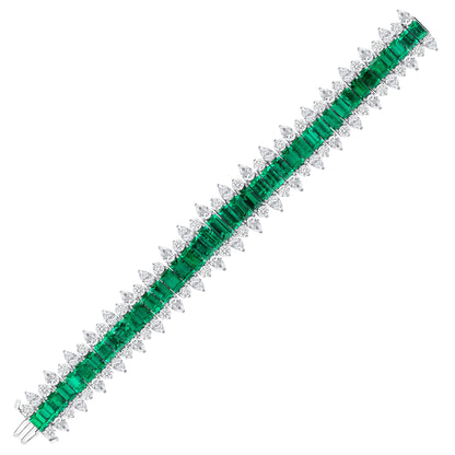 Colombian Emerald Baguette and Multi-Shape Diamond Bracelet