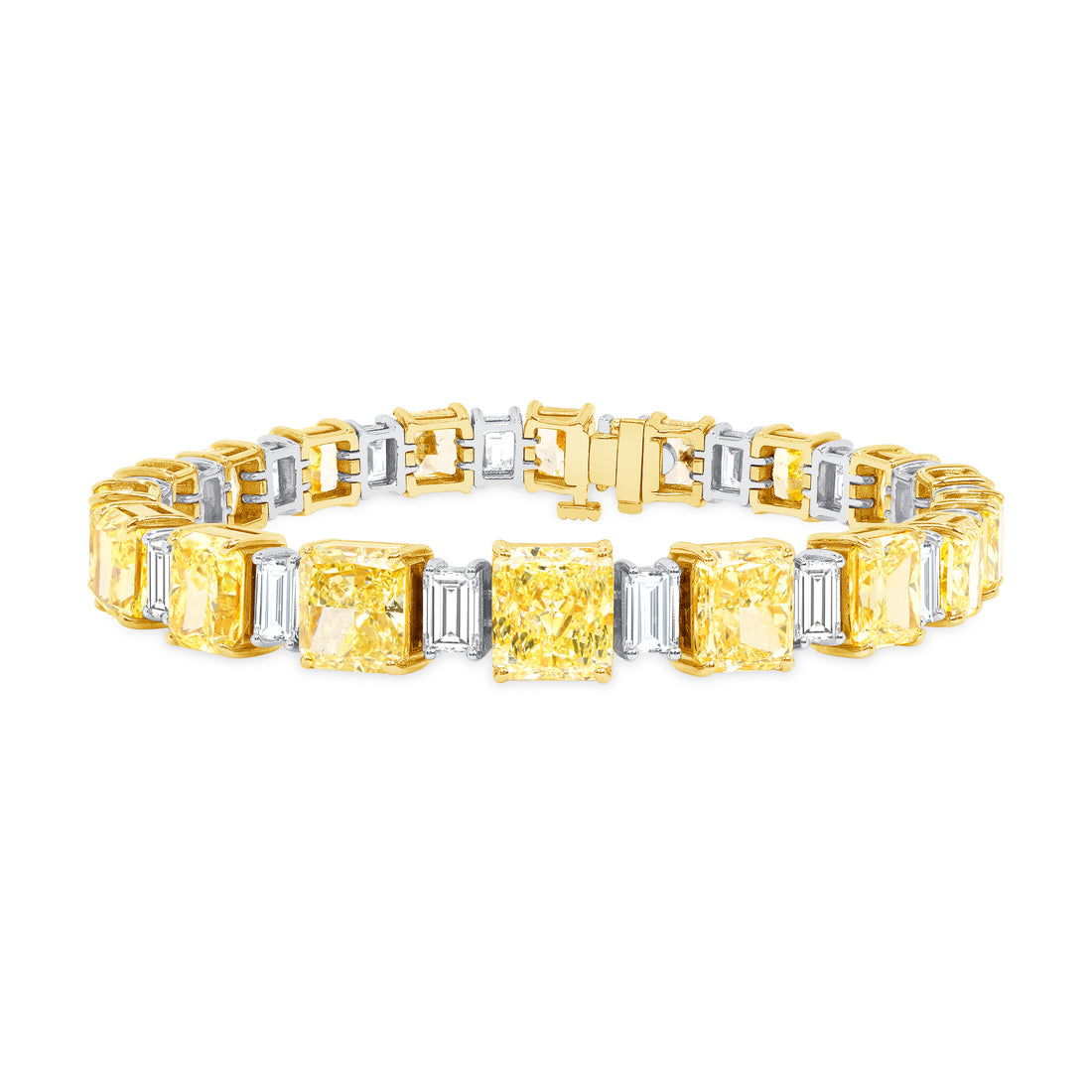 Fancy Yellow Radiant and White Baguette Diamond Tennis Bracelet