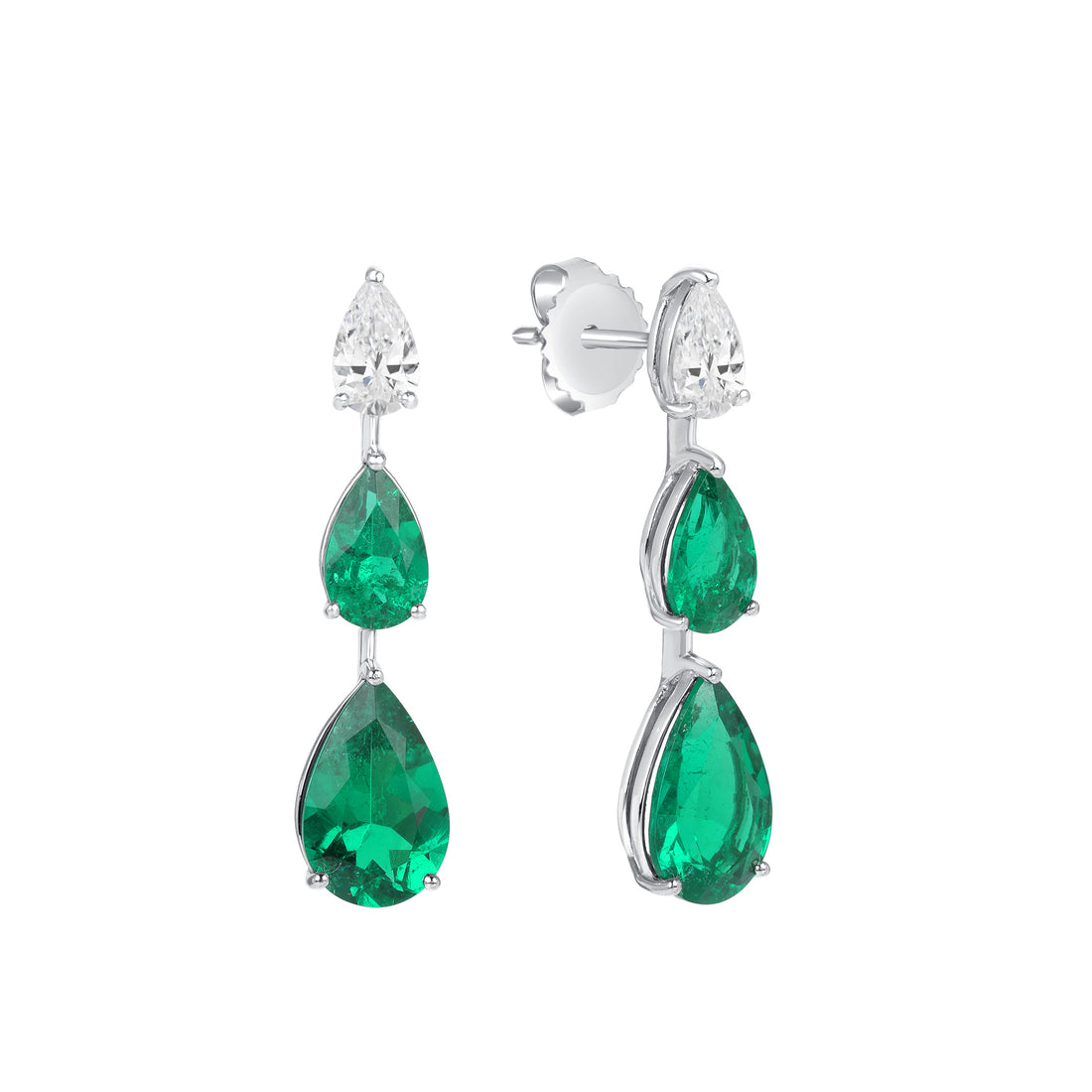 Pear Shape Emerald and Diamond Dangle Earrings