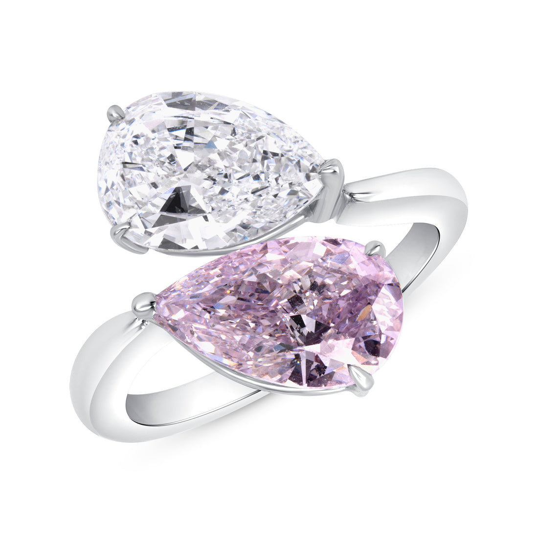Pear Shape Purplish Pink and White Diamond Ring