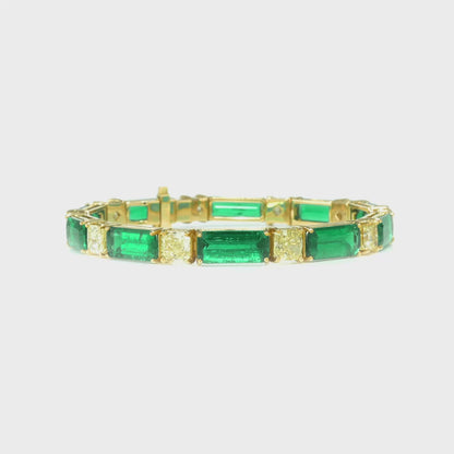 Colombian Emerald Baguette and Radiant Cut Fancy Yellow Diamond Bracelet
