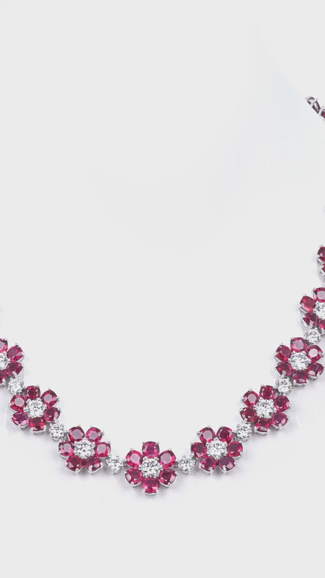 Ruby and Diamond Flower Necklace in Platinum