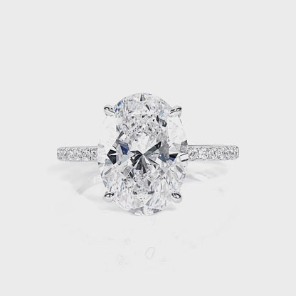 Oval Cut Hidden Halo Diamond Ring with Pavé Band