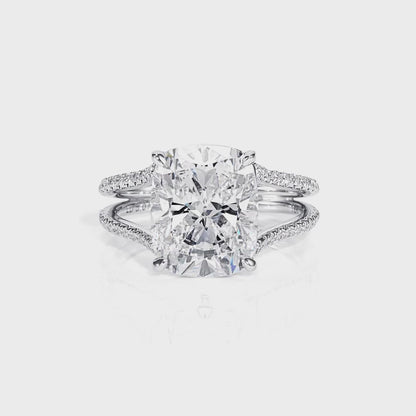 Cushion Cut Diamond Double Shank Ring with Pavé Diamonds