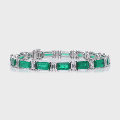 Emerald Cut Colombian Emerald and Emerald Cut Diamond Bracelet