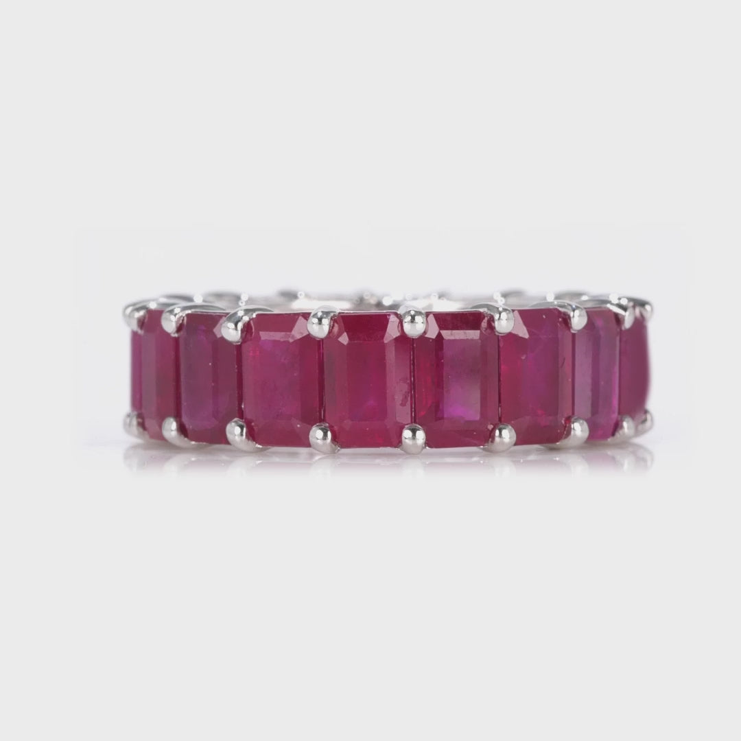 Emerald Cut Burmese Ruby Eternity Band