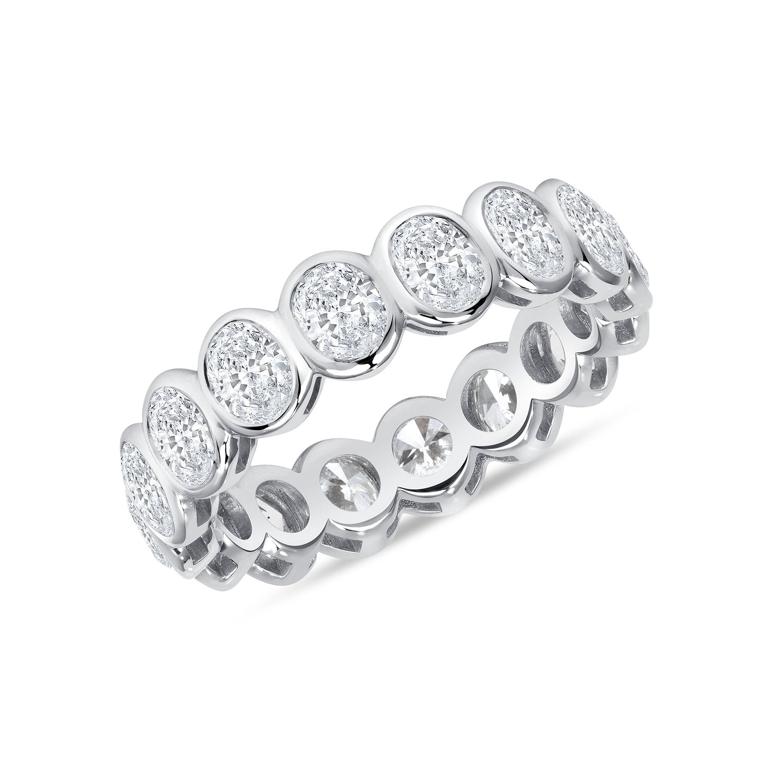 Oval Cut Diamond Bezel Set Platinum Eternity Band
