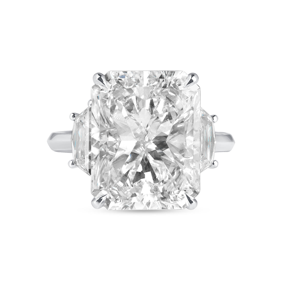 Platinum Radiant Cut Diamond and Cadillac Diamond Side Stone Ring