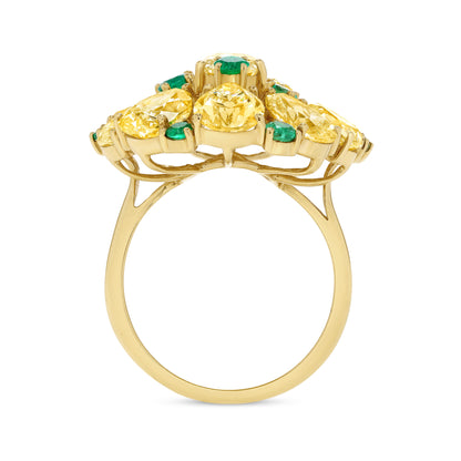 Pear Shape Yellow Diamond and Colombian Emerald Ring