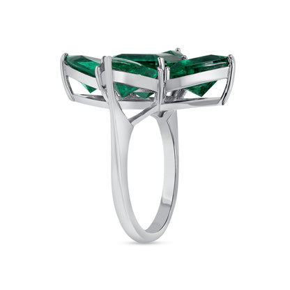 Emerald Cut Colombian Emerald and Four Triangle Emerald Platinum Ring