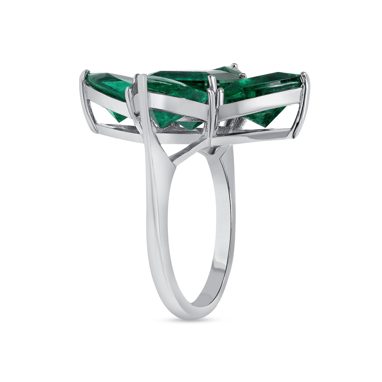 Five Stone Emerald and Triangle Cut Colombian Emerald Ring